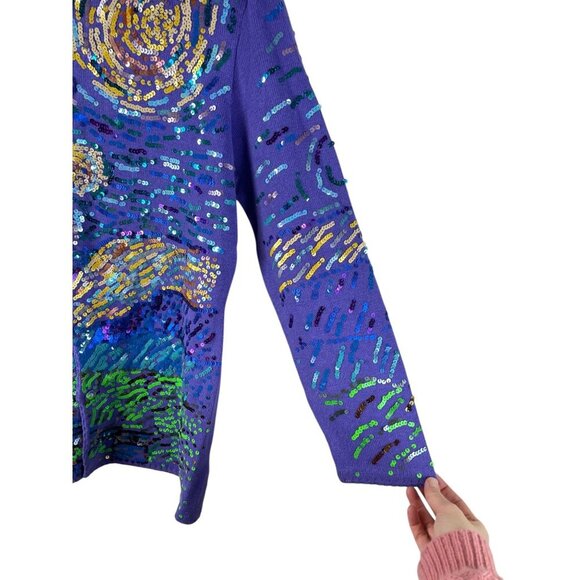 Michael Simon Womens Starry Night Sequin Cardigan M Multicolor Cotton Blend RARE - Picture 7 of 10